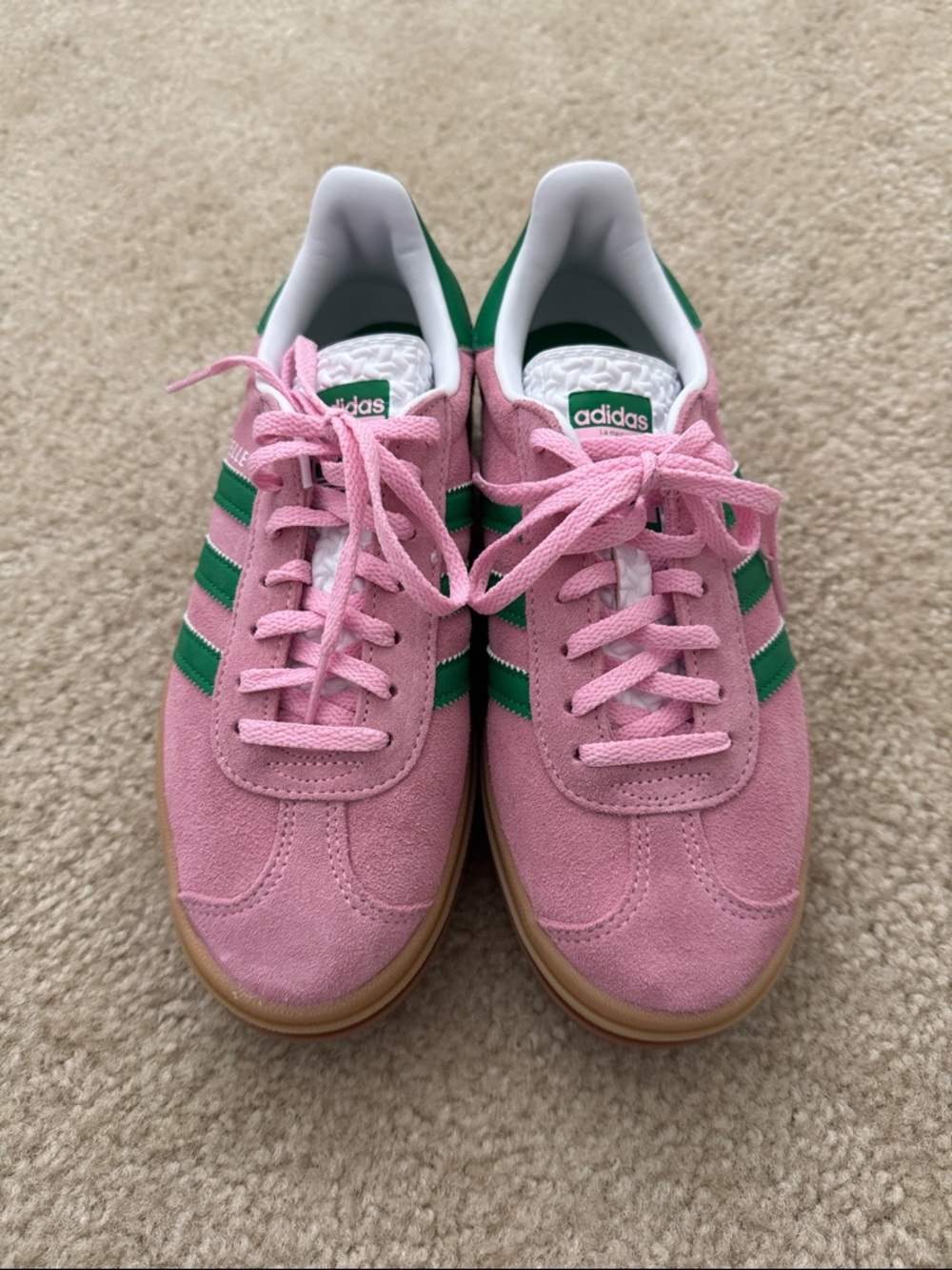adidas Pink Suede Sneakers with Green Stripes